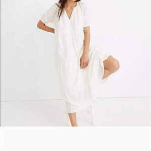 NWOT Madewell Size MP Bubble-Sleeve Tiered Midi Dress in Textural Stripe